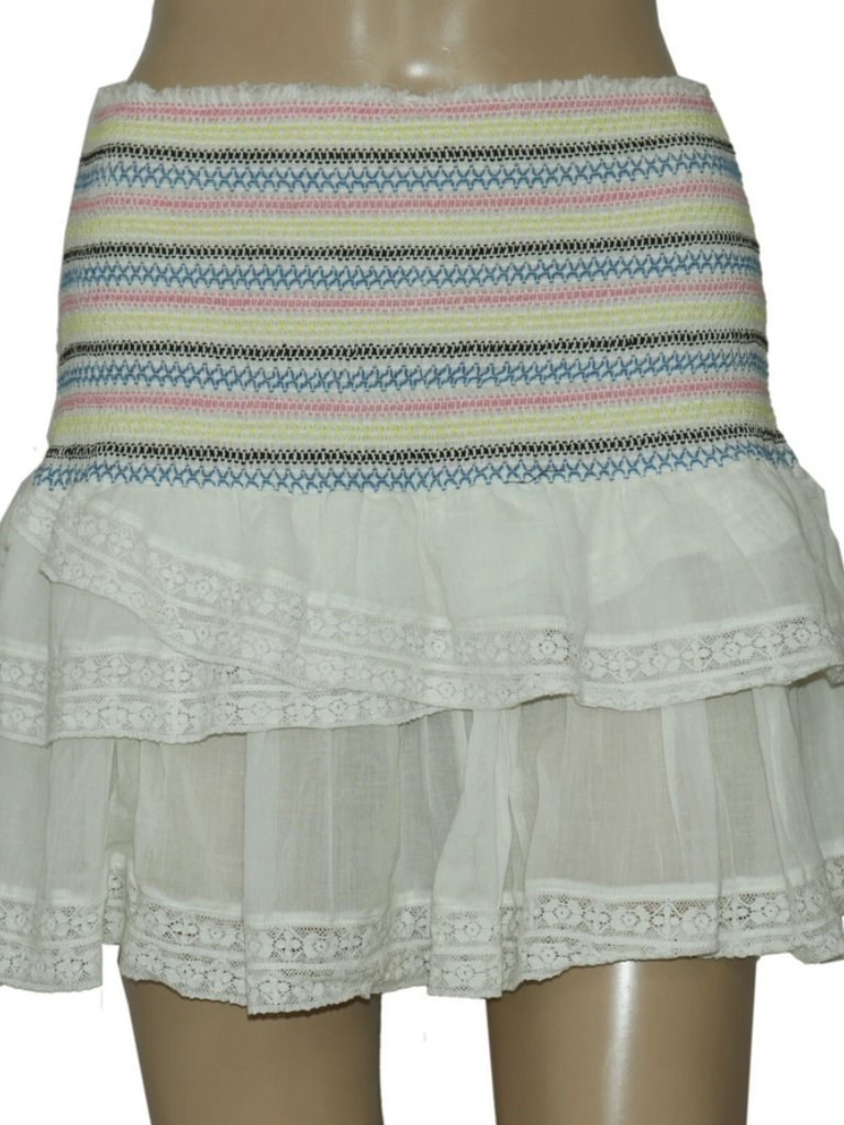 Loveshackfancy Embroidered Multi Lace Ruffle Banded High Waist Mini Skirt S